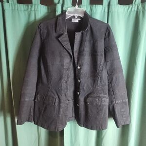 Lafei-Nier Black Ribbed & Fitted Button Up Jacket